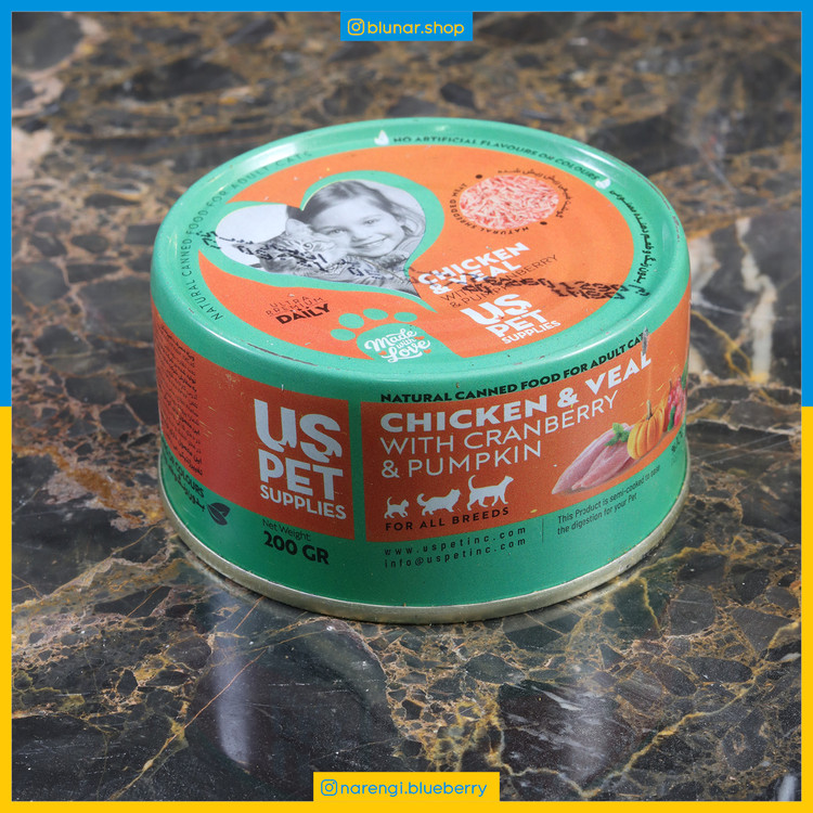 کنسرو نچرال USpet - گربه بالغ - مرغ و گوساله و کرنبری و کدو - 200 گرمی