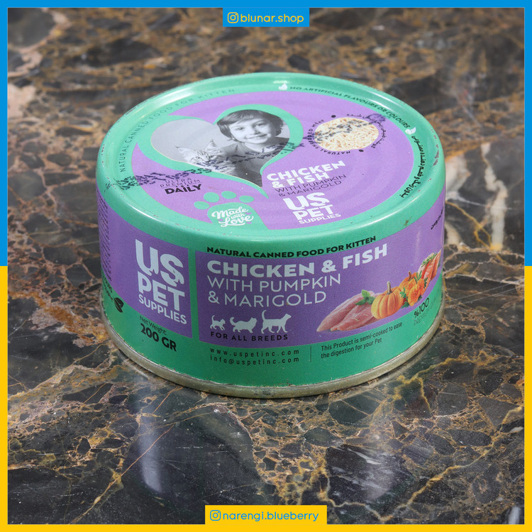 کنسرو نچرال USpet - بچه گربه Kitten - مرغ و ماهی و کدو و گل همیشه بهار - 200 گرمی