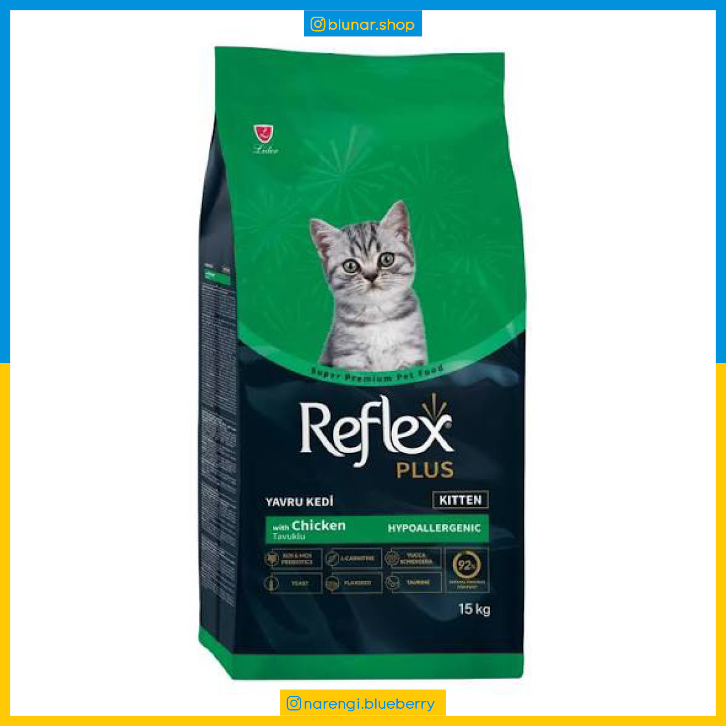 رفلکس پلاس بچه گربه kitten - مرغ - 15 کیلویی پک اصلی - هایپوآلرژنیک (ضد حساسیت غذایی)